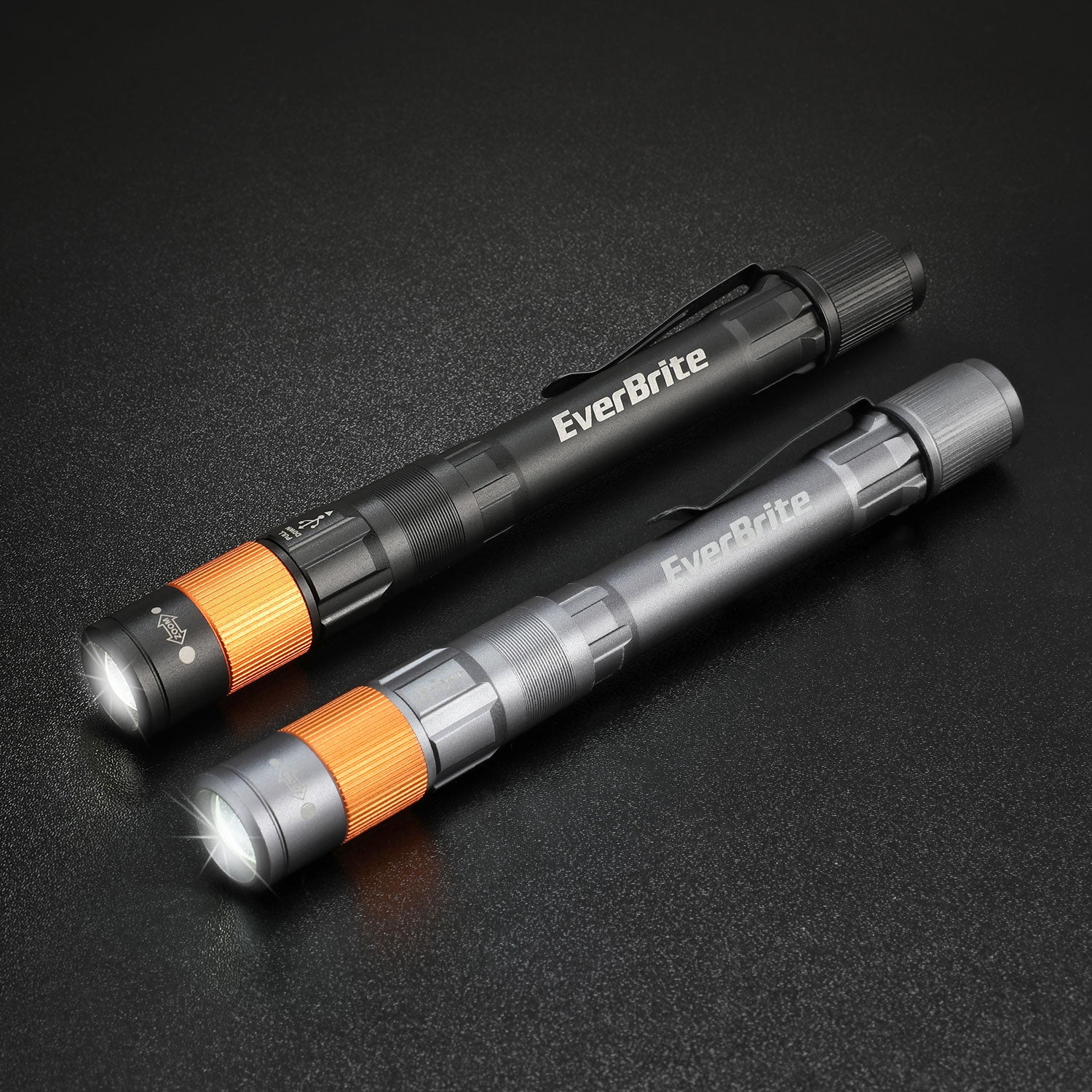 EverBrite Rechargeable Pen Light, 300 Lumens Edc Flashlight, Zoomable, LED Pocket Flashlight With Clip For Camping, Emergency. Black