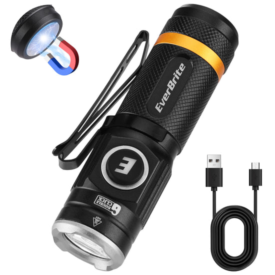 EverBrite USB-C Rechargeable Pocket Flashlight, 500 Lumens Mini Torch with Magnetic Base & Clip