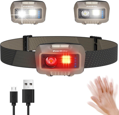 EverBrite Rechargeable Waterproof LED Bright Motion Sensor Head Lamp with 9 Modes - for Hiking, Running, Camping