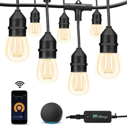 Outdoor String Lights, Warm White Patio Lights Smart String Lights, Compatible with Alexa/Google Assistant, App Control, IP65 Waterproof