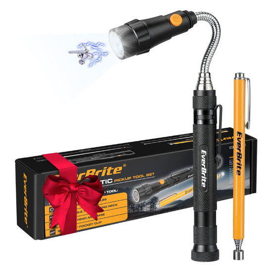 EverBrite 2 Pcs Magnetic Pick Up Tool Set, Telescoping 360 Swivel Extensible Magnet Tool with LED Light
