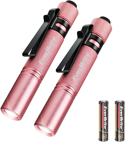 EverBrite 2 Pcs LED Pocket Mini Pen Light Flashlight with High Lumens and 3 Modes, AAA Battery Included